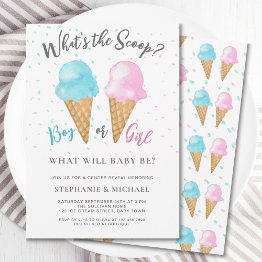 Small Boy Or Girl What's The Scoop Gender Reveal Party Invitation Front View