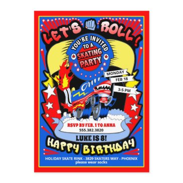 boy roller skating birthday party invitation
