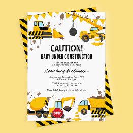 Small Boy Under Construction Baby Shower Invitation Front View