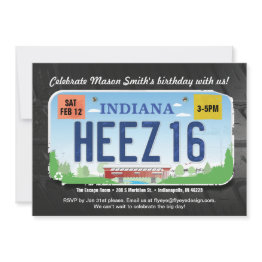 Small Boy's 16th Birthday Indiana License Invitation Front View