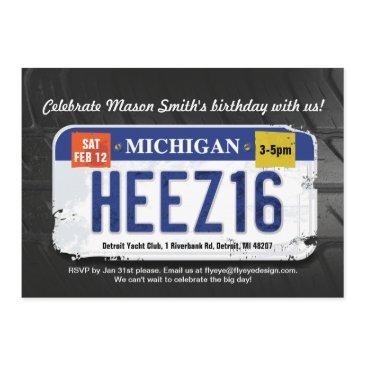 boy's 16th birthday michigan license invitation