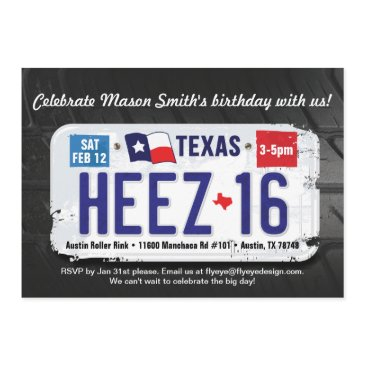 boy's 16th birthday texas license invitation