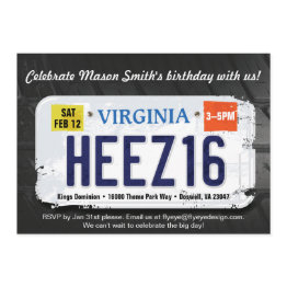 Small Boy's 16th Birthday Virginia License Invitation Front View