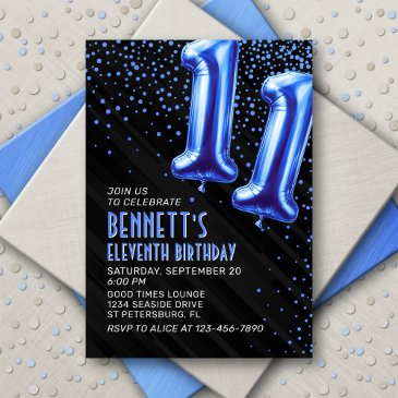 boys blue 11th birthday invitation