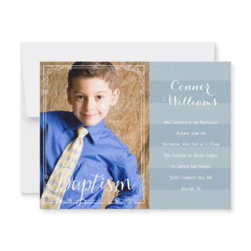 boys blue stripe baptism invitation