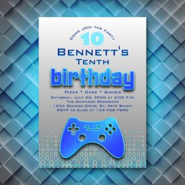 boys' blue video game birthday invitation