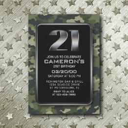 Small Boys Camo Hunting Army 21st Birthday Invitation Front View