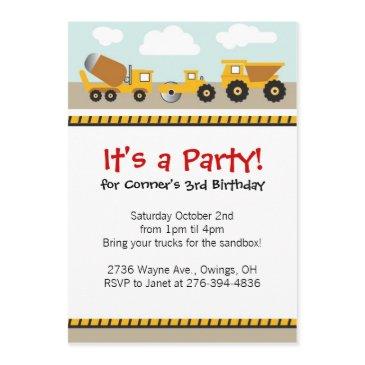 boys contruction trucks invitation