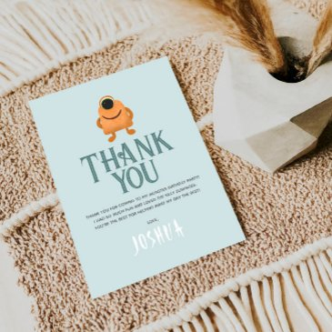 boys cute blue monster alien kids birthday thank you invitations