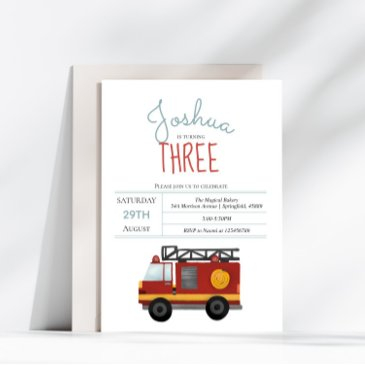 boys cute fireman fire engine toddler birthday invitation