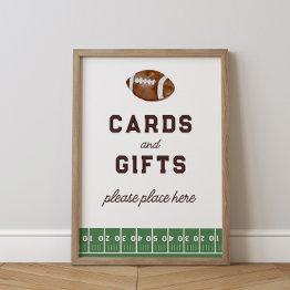 Small Boy's Football 1st Birthday Invitations + Gifts Sign Front View