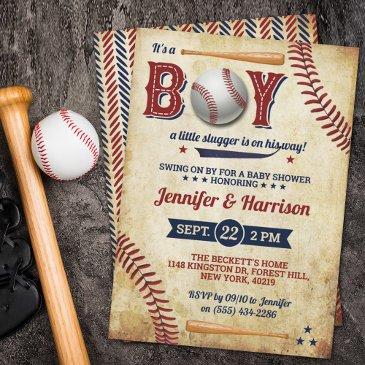 boys vintage baseball baby shower invitation