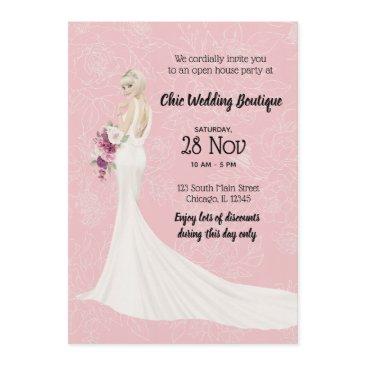 bridal boutique open house choose background color invitation