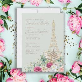 Small Bridal Shower Brunch Paris French Eiffel Tower Invitation Front View