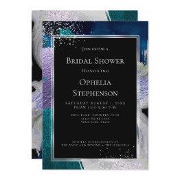Small Bridal Shower | Elegant Bold Teal Lilac Abstract Invitation Front View