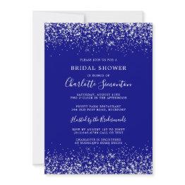 Small Bridal Shower Glitter Silver Navy Blue Glam Invitation Front View