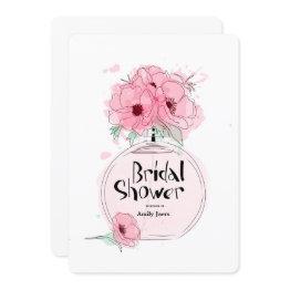 Small Bridal Showers Perfume Bottle With Flowers Invitation Front View
