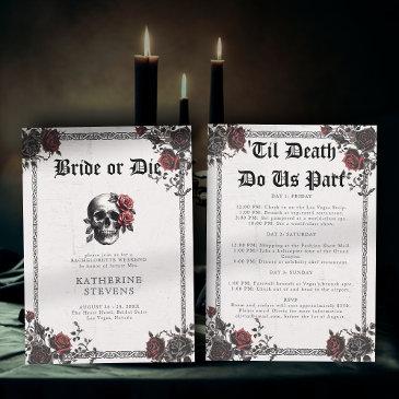 bride die goth floral bachelorette party itinerary invitation