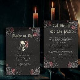 Small Bride Die Skull Roses Bachelorette Party Itinerary Invitation Front View