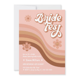 Small Bride Fest Groovy Retro Daisy Bridal Shower Invitation Front View