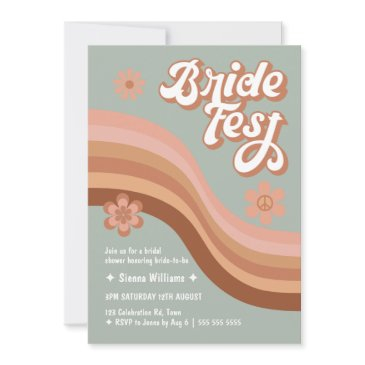 bride fest groovy retro daisy bridal shower sage invitation