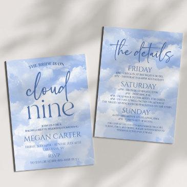 bride is on cloud nine bachelorette weekend party invitation