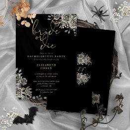 Small Bride Or Die Black Gold Gothic Bachelorette Party Invitation Front View