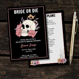 Small Bride Or Die Black Skull Bachelorette Weekend Invitation Front View