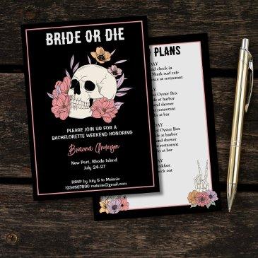 bride or die black skull bachelorette weekend invitation