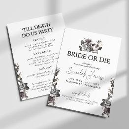 Small Bride Or Die Till Death Do Us Party Bachelorette Invitation Front View