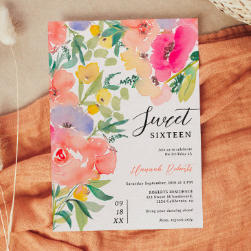 bright bold boho garden floral sweet 16 invitation