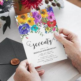 Small Bright & Bold Florals 70th Birthday Invitation Front View