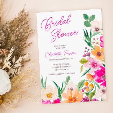 bright bold wild flowers script bridal shower invitation