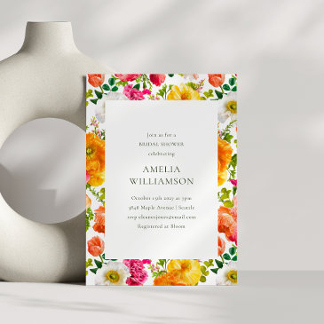 bright colorful poppies floral bloom bridal shower invitation