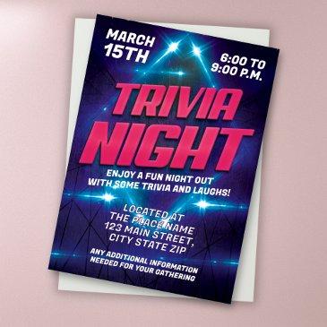 bright lights purple and blue trivia night invitation