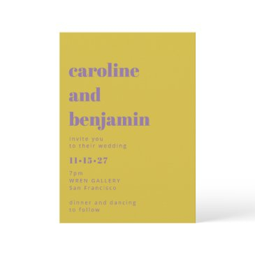 bright purple yellow simple bold modern wedding invitation