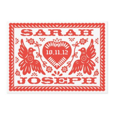 bright red papel picado style love birds invitation
