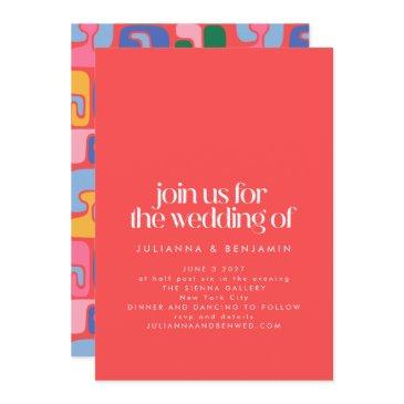 bright red retro cool abstract shapes art wedding invitation