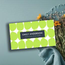Small Bright Retro Big Hand Drawn Lime Green Polka Dots Business Invitations Front View