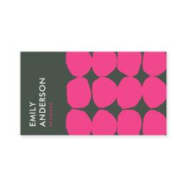 Small Bright Retro Big Hand Drawn Pink Grey Polka Dots Business Invitations Front View