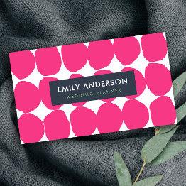Small Bright Retro Big Hand Drawn Pink Polka Dots Business Invitations Front View
