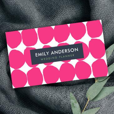 bright retro big hand drawn pink polka dots business invitations