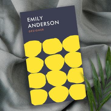 bright retro big hand drawn yellow navy polka dots business invitations