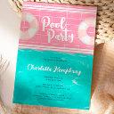 bright tropical pool party pink blue sweet 16 invitation