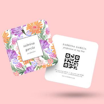 brilliant flowers | violet blue orange qr code square business invitations
