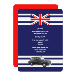 Small British Cab Union Jack Flag British Theme Party Invitation Front View