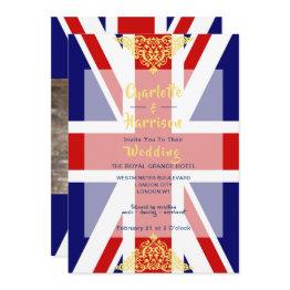 Small British Union Jack Red White Blue Photo Wedding Invitation Front View