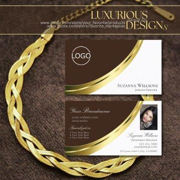 brown and white gold decor with logo and photo business invitations