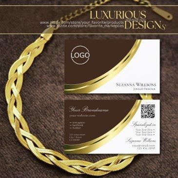 brown and white gold decor with logo and qr-code business invitations