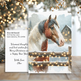 Small Brown And White Horse Country Christmas  Postinvitations Front View